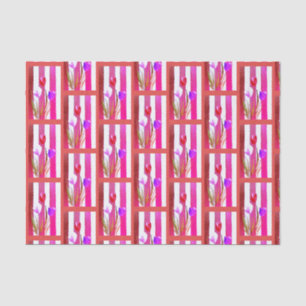 MOUSSELINE PAPIER TISSU AUX TULIPES ROUGES, ROSES ET VIOLETTE