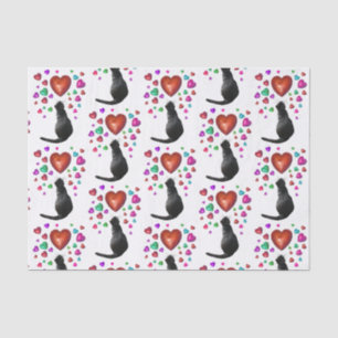 Mousseline Papier Tissu Black Cat Hearts