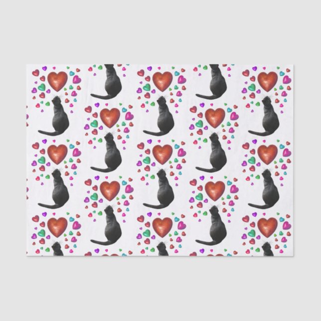 Mousseline Papier Tissu Black Cat Hearts (Recto)