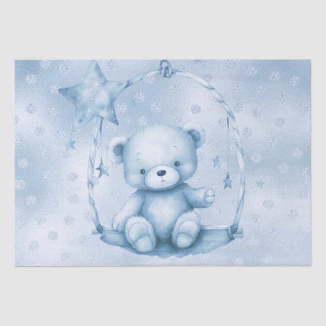 Mousseline Papier Tissu Bleu Teddy Bear (Recto)