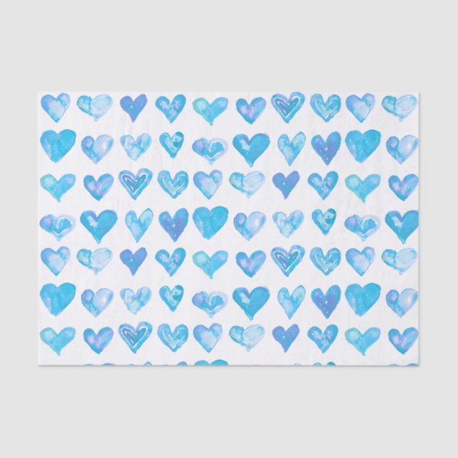 Mousseline Papier Tissu Blue Hearts (Recto)