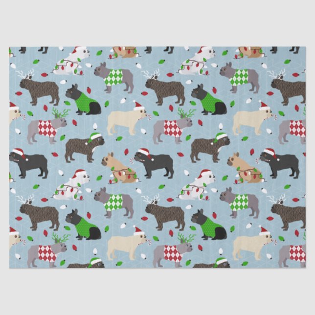 Mousseline Papier Tissu Buldog Français de Noël (Recto)