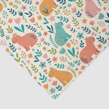 Papier Tissu Capybara Floral Dessiné à la Main