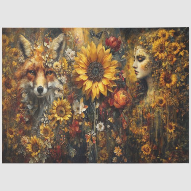 Mousseline Papier Tissu Collage Renard D'Automne D'Ember (Recto)