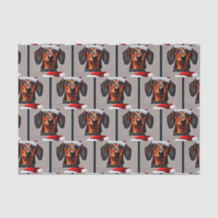 Mousseline Papier Tissu Dachshund Père Noël