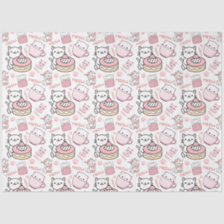 Mousseline Papier Tissu de chat rose et blanc