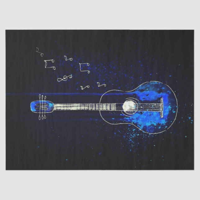 Mousseline Papier Tissu de Guitare Bleue (Recto)