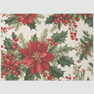Mousseline Papier Tissu de Noël Holly & Red Berries