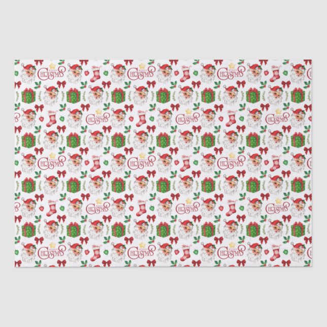 Mousseline Papier Tissu de Noël Retro Père Noël (Recto)