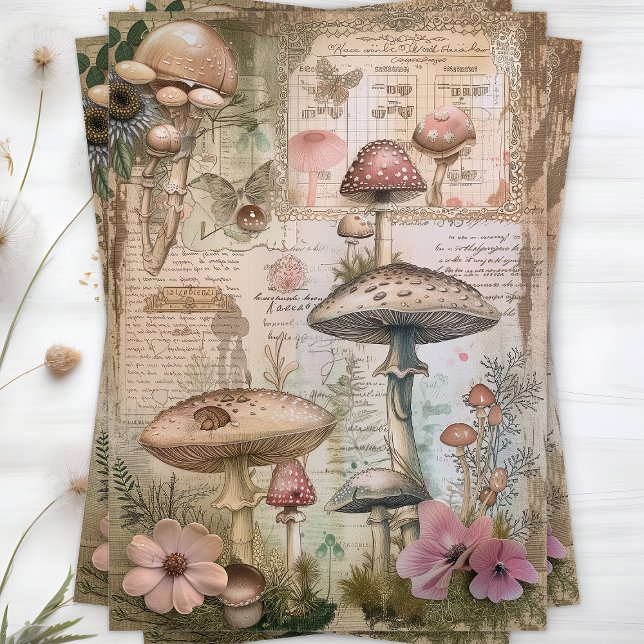 MOUSSELINE PAPIER TISSU DECOUPAGE DE CHAMPIGNONS SAUVAGES (WILD MUSHROOMS DECOUPAGE TISSUE PAPER)