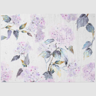 Mousseline Papier Tissu d'Hydrangée violette en aquarelle