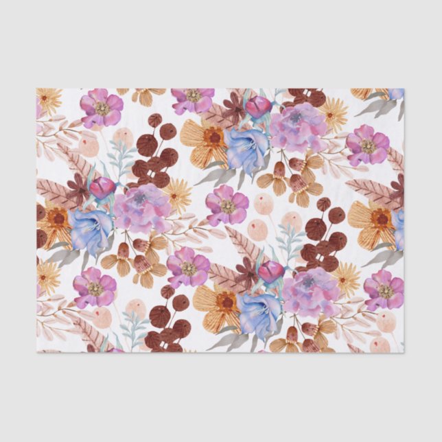 Mousseline Papier Tissu - Fleurs d'aquarelle brillantes (Recto)