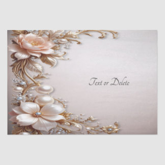 Mousseline Papier Tissu Fleurs Rose Pâle et Blanc