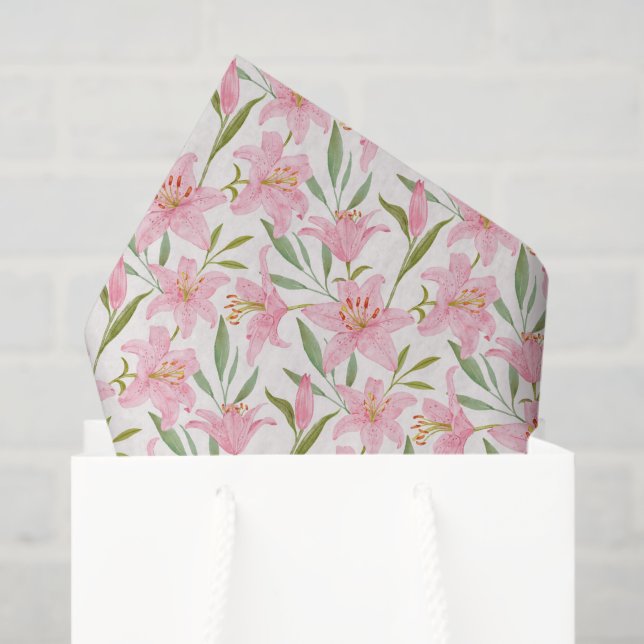 Mousseline Papier Tissu Floral Lys Roses (Sac cadeau)