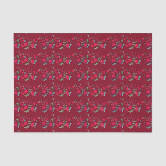 Mousseline Papier Tissu Floral Wassail Rouge profond (Recto)