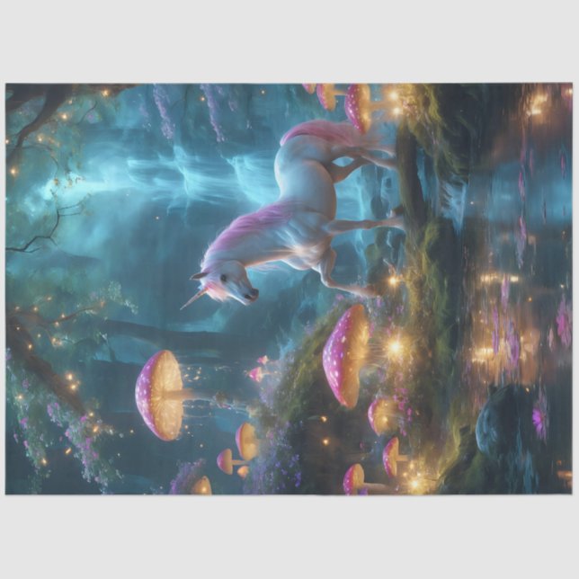 Mousseline Papier Tissu Forêt Unicorne (Recto)