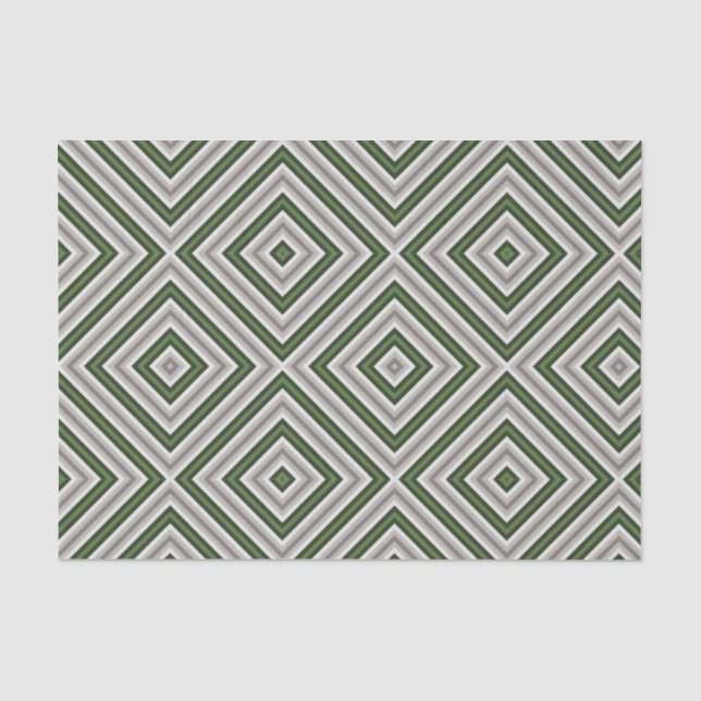 Mousseline Papier Tissu Géométrique Vert Tans (Recto)