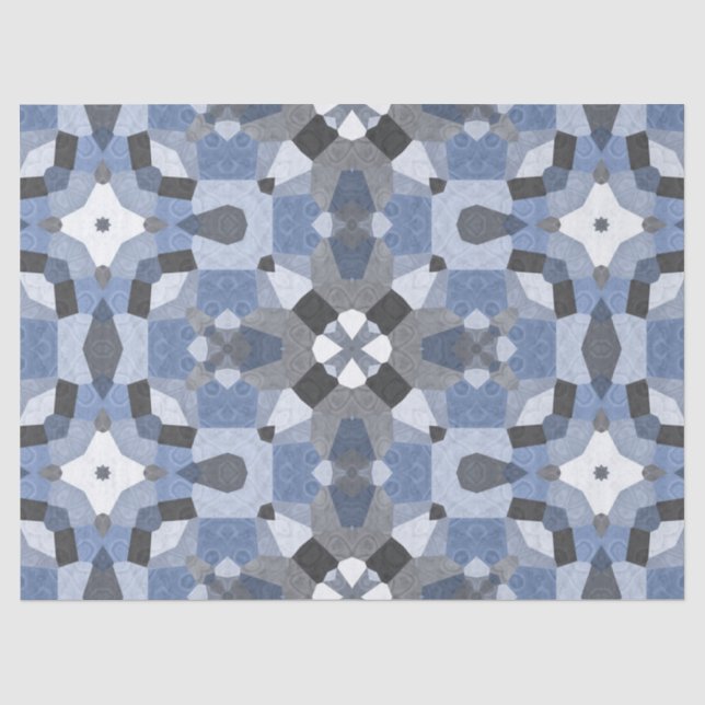 Mousseline papier tissu kaléidoscope bleu (Recto)