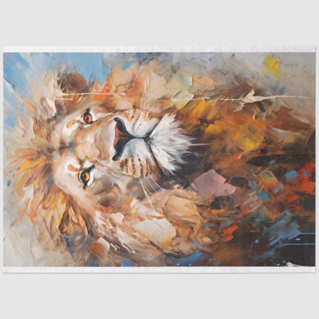 Mousseline Papier Tissu Lion Portrait (Recto)