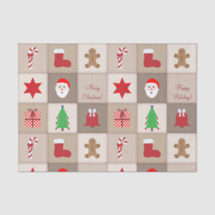 Mousseline Papier Tissu Motif de Noël - Beige