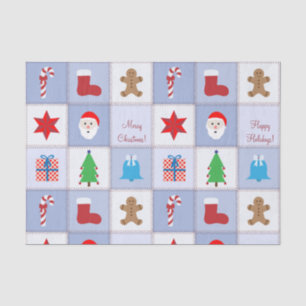 Mousseline Papier Tissu Motif de Noël - Bleu