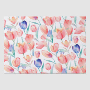 Mousseline Papier Tissu Motif Tulipes Aquarelle