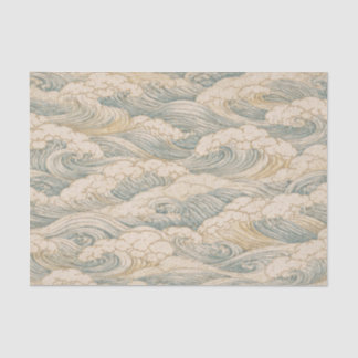 MOUSSELINE PAPIER TISSU MOTIF VAGUE JAPONAISE