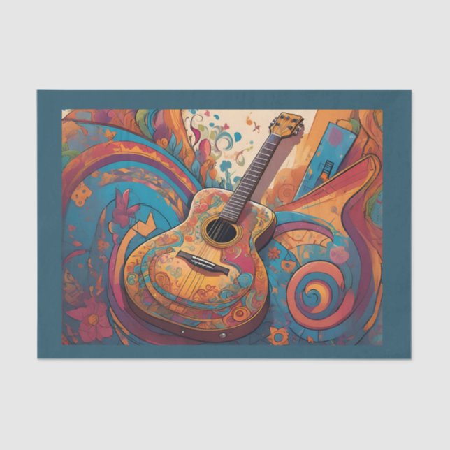 Mousseline Papier Tissu Retro Guitare Découpage (Recto)