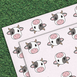 Mousseline Papier Tissu Rose avec motif Vache Cute