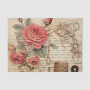 Mousseline Papier Tissu Rouge Rose & String vintage