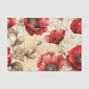 Mousseline Papier Tissu vintage Inspiré Red Poppies