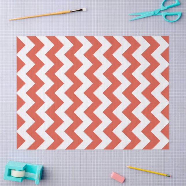 Mousseline Papier Tissu Zigzag orange et blanc (Artisanat)