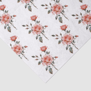 Mousseline Papier tissue à motif botanique de roses à l'aquar