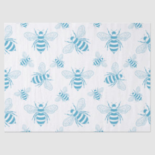 Mousseline Papier tissue Botanique Abeille Vintage Bleu (1)