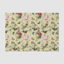 Papier vintage éphémère motif roses papillons et o