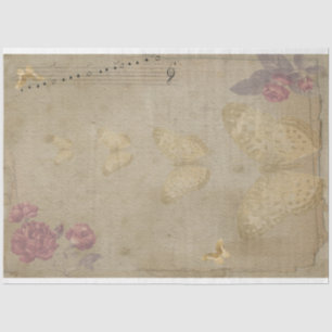 Mousseline Papillon Musique Antique Papier vieilli Art