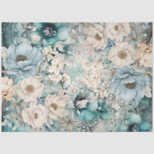 Mousseline Pastel Turquoise et bleu Aquarelle Flores Papier T