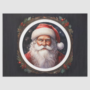 Mousseline Père Noël vintage en papier découpage à cadre rond