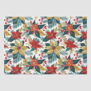 Mousseline Poinsettia Retro Festive de Noël Tissu Papier