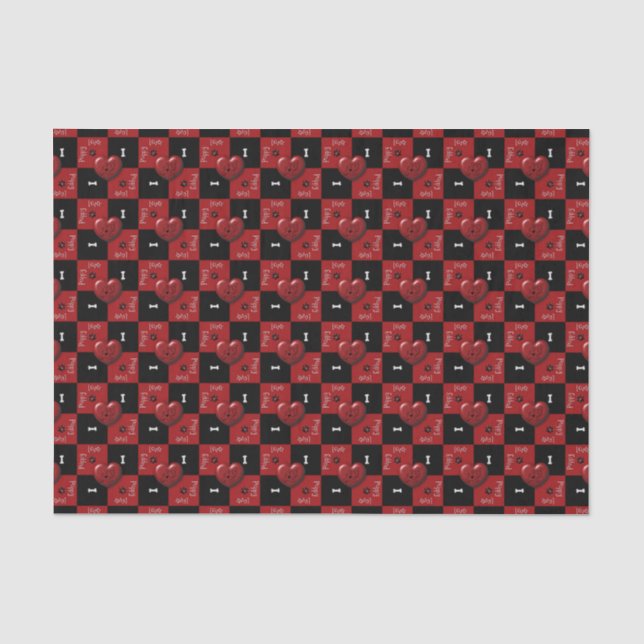 Mousseline Puppy Lover Checks RED 02-TISSUE WRAPPING PAPIER (Recto)