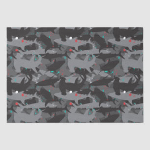 Mousseline Requin noir et camouflage Turquoise Motif papier t