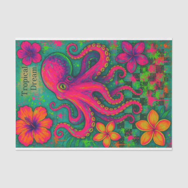 Mousseline Rêve tropical - Papier de découpage de pieuvre néo (Recto)