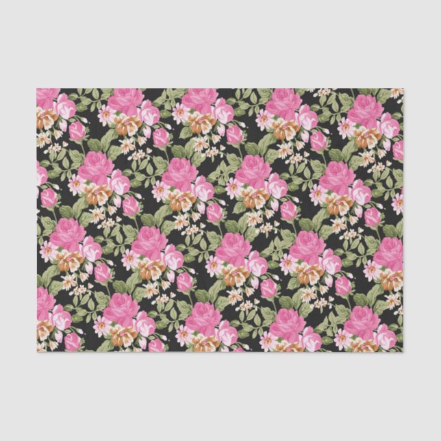 Mousseline Rose floral rose Victorian motif papier tissu (Recto)