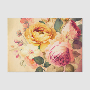 Mousseline ROSE vintage papier découpage floral