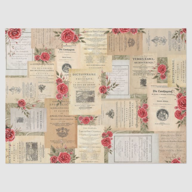 Mousseline Roses et pages de livre Papier de tissus (Recto)