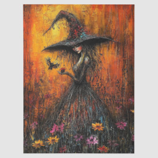 Mousseline Sorcière méchante en grand chapeau papier de décou