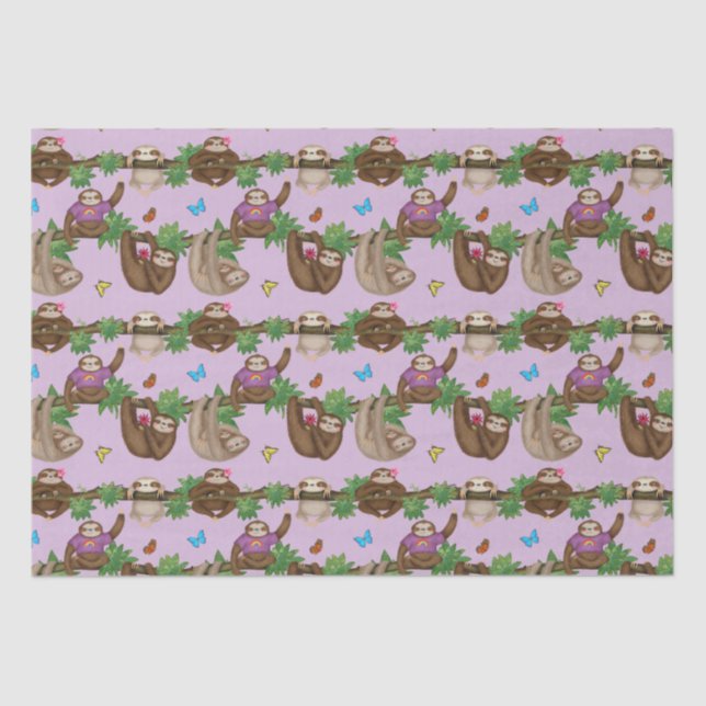 Mousseline Stanley Sloth & amis papier de tissu pourpre (Recto)