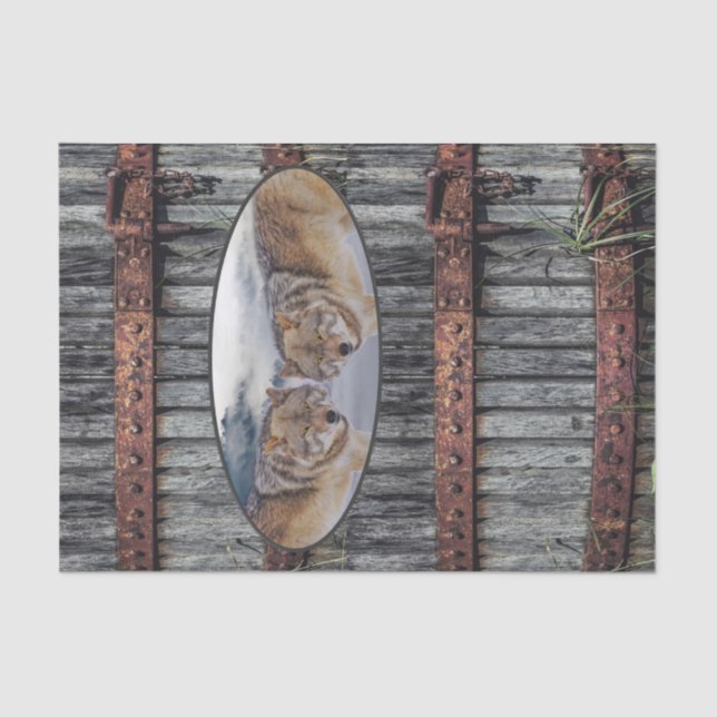 Mousseline Tissu Papier Loups Bois (Recto)