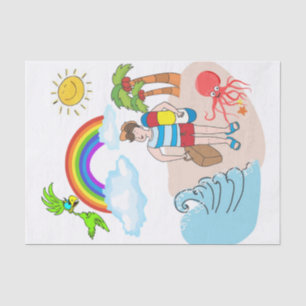 Mousseline Tissu Papier Plage Plaisir Octopus Rainbow