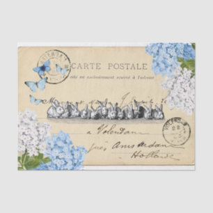 Mousseline Vintage Bunny Blue Floral Paris Post Tissu Papier